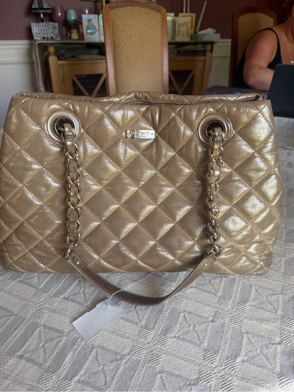 kate spade Quilted Metallic Gold Chain-Handle Tote